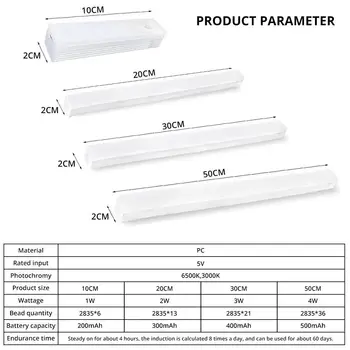 أضواء ليلية لاسلكية LED محس حركة مصباح USB قابلة للشحن المغناطيسي لخزانة غرفة خزانة المطبخ الممر أنبوب كاشف لمبة - Image 6