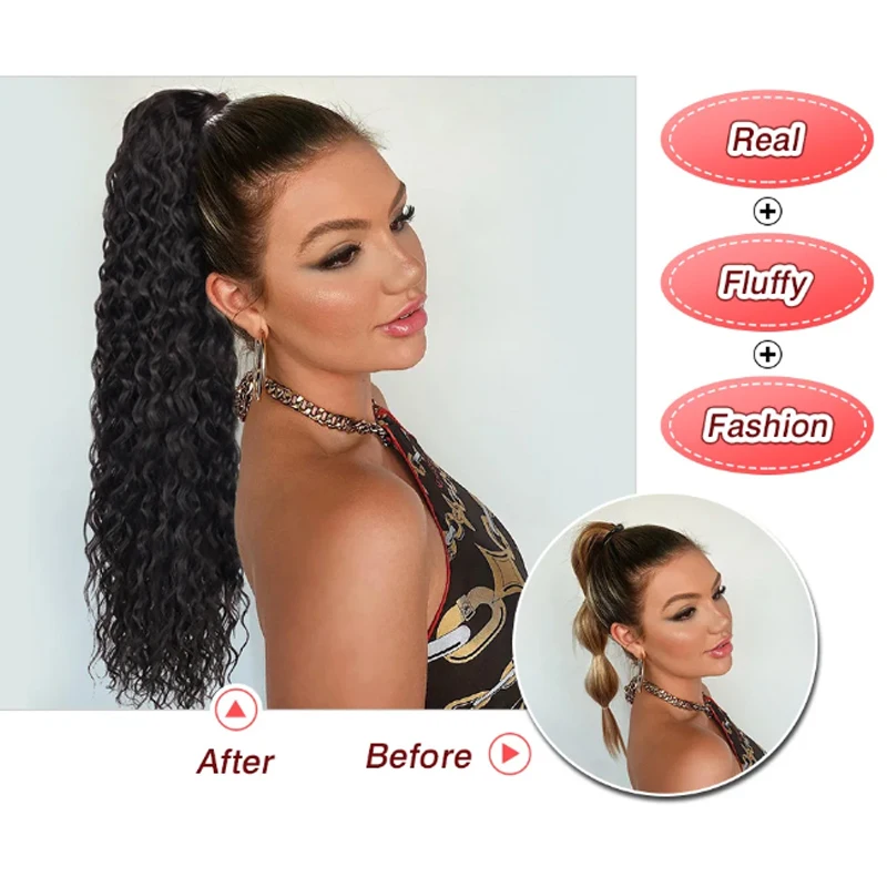 22Inch Synthetic Corn Curly Drawstring Ponytail Clip in Ponytail Extension High Temperature Drawstring  Hairpiece for Women