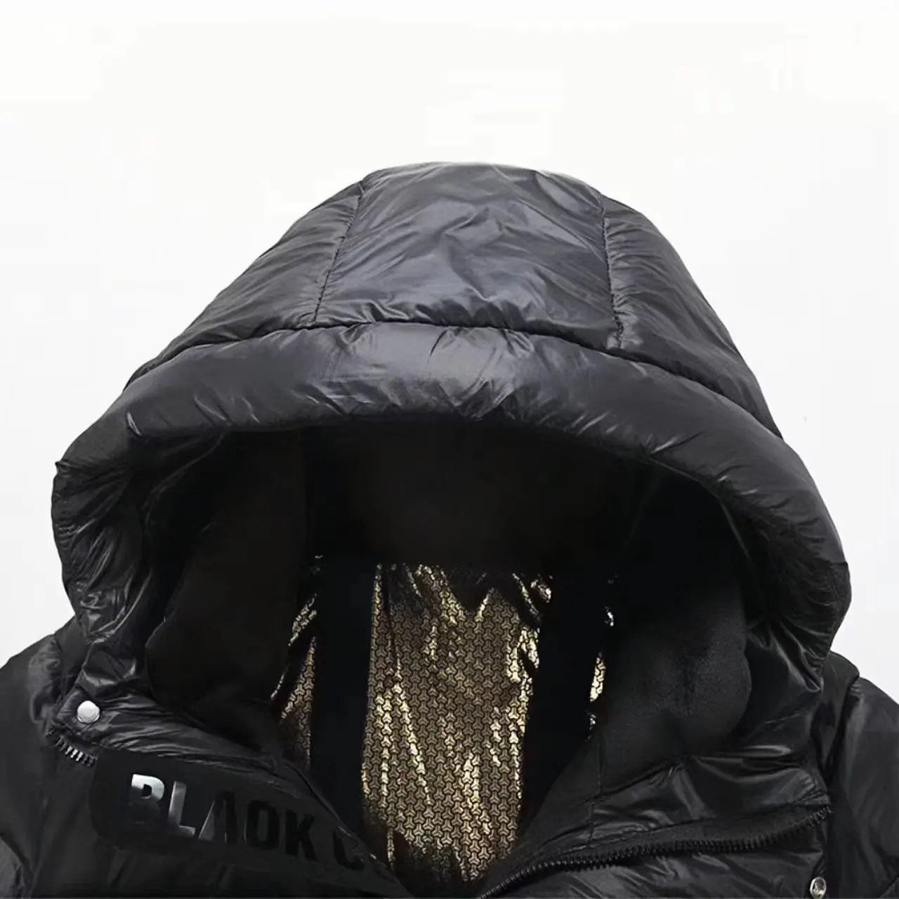 Black and Gold Eight Grid Down Jacket, Long Couple Hooded Thickened White Duck Down Jacket, New Women's Winter Style