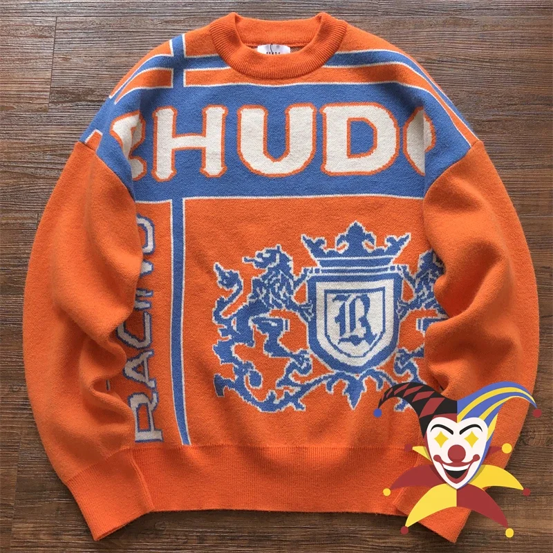 

Orange Jacquard Cashew Rhude Sweater Men Women Classic Loose Sweatshirts