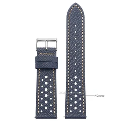 Timeless Genuine Leather Watch Strap - Universal Breathable Cowhide Band - 22mm (Blue)