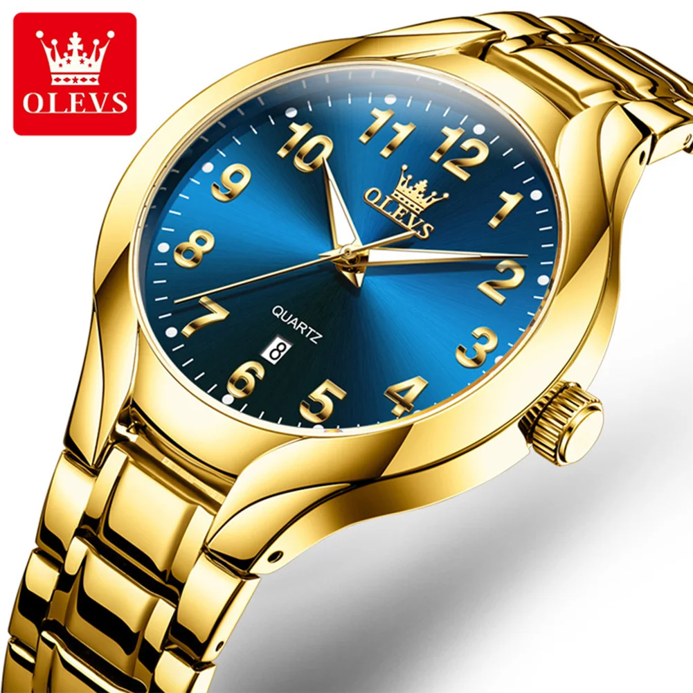 OLEVS 3650 Men's Watch Number Scale Classic Quartz Watch For Men Stainless Steel Waterproof Luminous Date Luxury Male Wristwatch