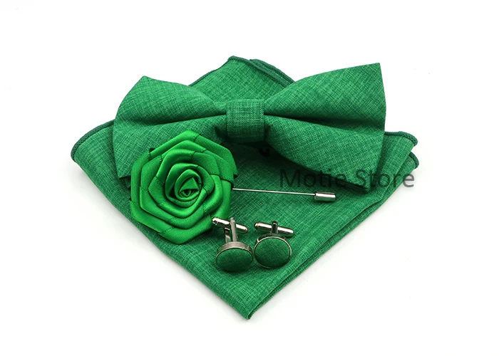 Neue klassische erwachsene Kinder Fliege Set Baumwolle einfarbig Taschentuch Manschetten knopf Brosche für Hochzeits feier Anzug Kleid Accessoires Geschenke – Detail 16