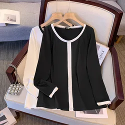 150Kg Plus Size Women's Bust 138-150 Long sleeved T-shirt Top Spring Autumn Slim Fit Thin Bottom Black White 5XL 6XL 7XL 8XL 9XL