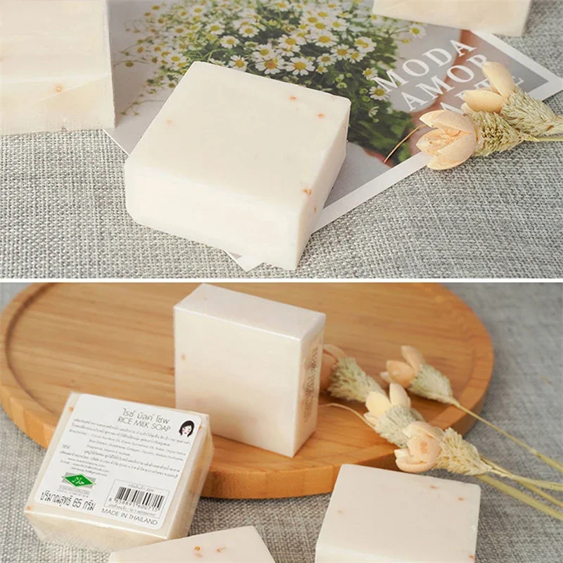 Handmade Rice Soap Thai Jasmine Rice Collagen Vitamin Skin Whitening Bathing Oil Control Whitening Moisturizing Tools