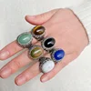 Vintage Natural Stone Ring Oval Tiger Eye Lapis lazuli Stone Ring Boho Open Joint Ring Adjustable Woman Men Jewelry Accessory