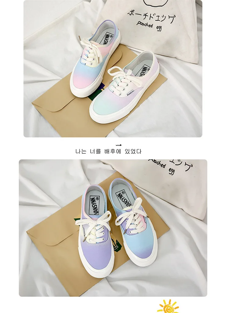 2021 Women Gradient Color Changing Shoes Low-top Canvas Shoes Fashion Lace up flat Walk Casual Sneakers Woman Vulcanize Shoes
