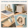 8954-2040ef.jpg Robotime Robud Kitchen Washer Playset Pretend Play Toy Washing Machine with Clothes Basket Iron and Sink for Kids Age 3+Blue