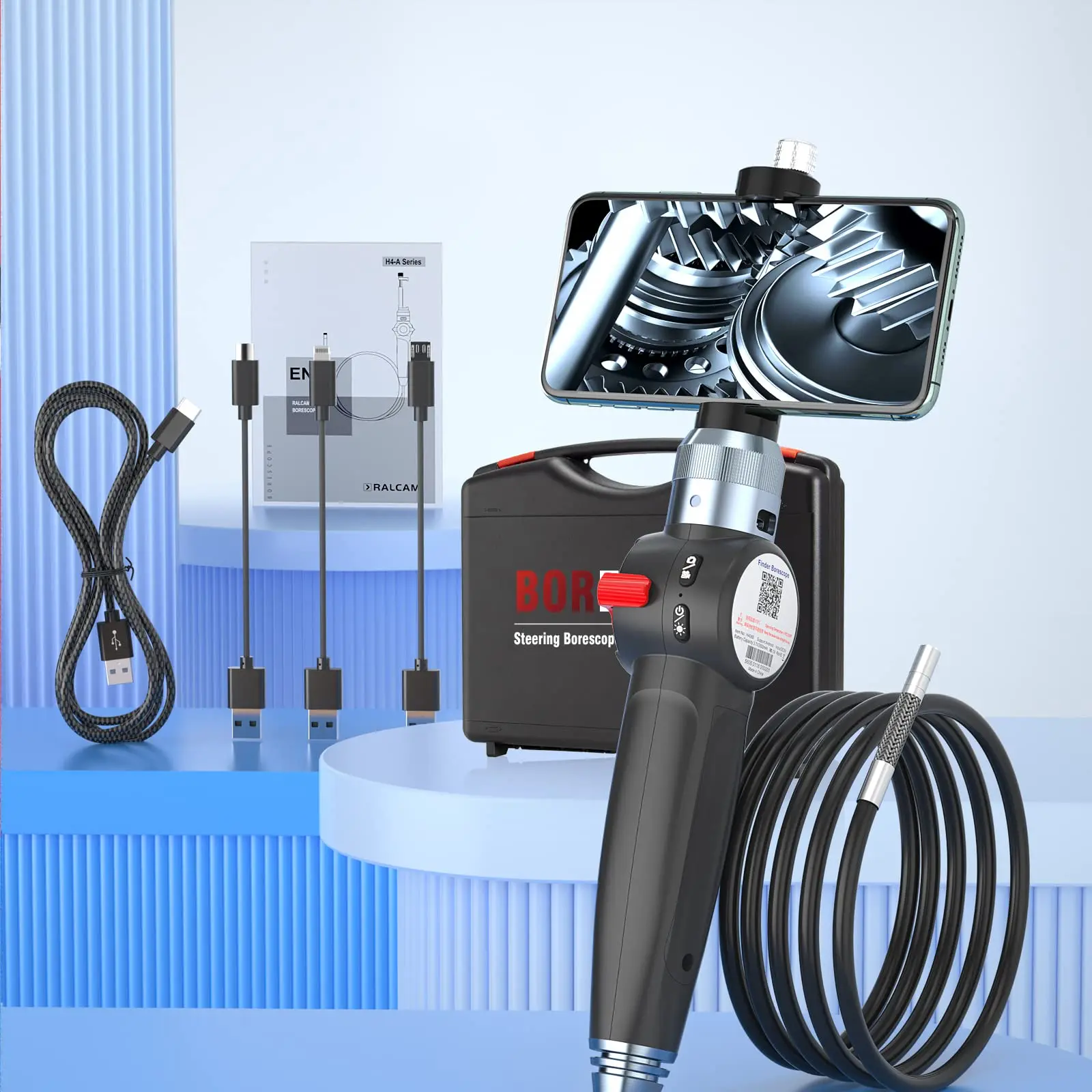Ralcam Articulating Borescope, Two-Way 180&deg; 6.2mm Lens, 6pcs LED Lights, HD 1080P Inspection Camera for IOS&Android