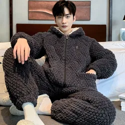 Pajamas Men's Winter Three-layer Thickened Male Pijamas Coral Velvet Padded Warm Flannel Loungewear Set Boys Autumn Sleepwear