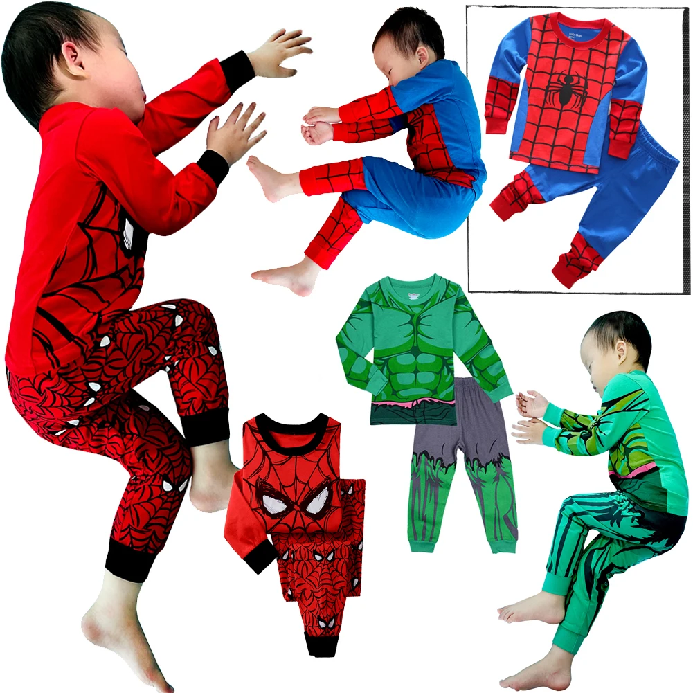 Children's Pyjamas Spiderman Set The Hulk Collection Kids Set Boys Girls Cartoon Long Sleeve Sleepwear 2-7T