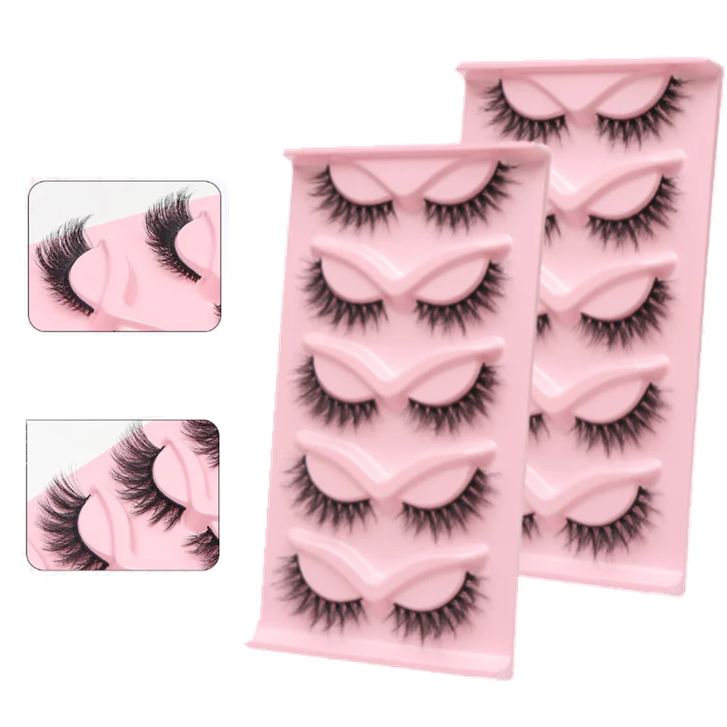 

Cat Eyelashes 5pairs 3D Faux Mink Fox Eyelash Winged Fluffy Fake Lashes Soft Natural Long Full Strip Lash Makeup Natural Fluffy