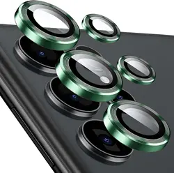Premium Tempered Glass Camera Lens Protector with Metal Cover - Galaxy S25 Ultra (Green)