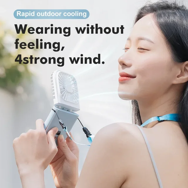 Portable 3-in-1 Fan Handheld Neck Desk Multi-function Mini Fan with Mobile Phone Folding Stand Power Bank USB Rechargeable Fans 4