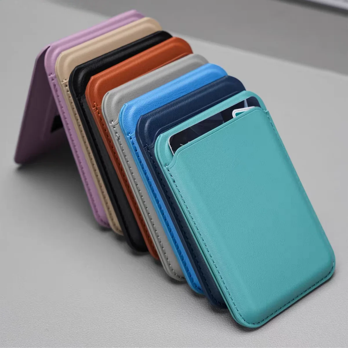 Magnetic Leather Card Holder with Stand and Photo Pocket