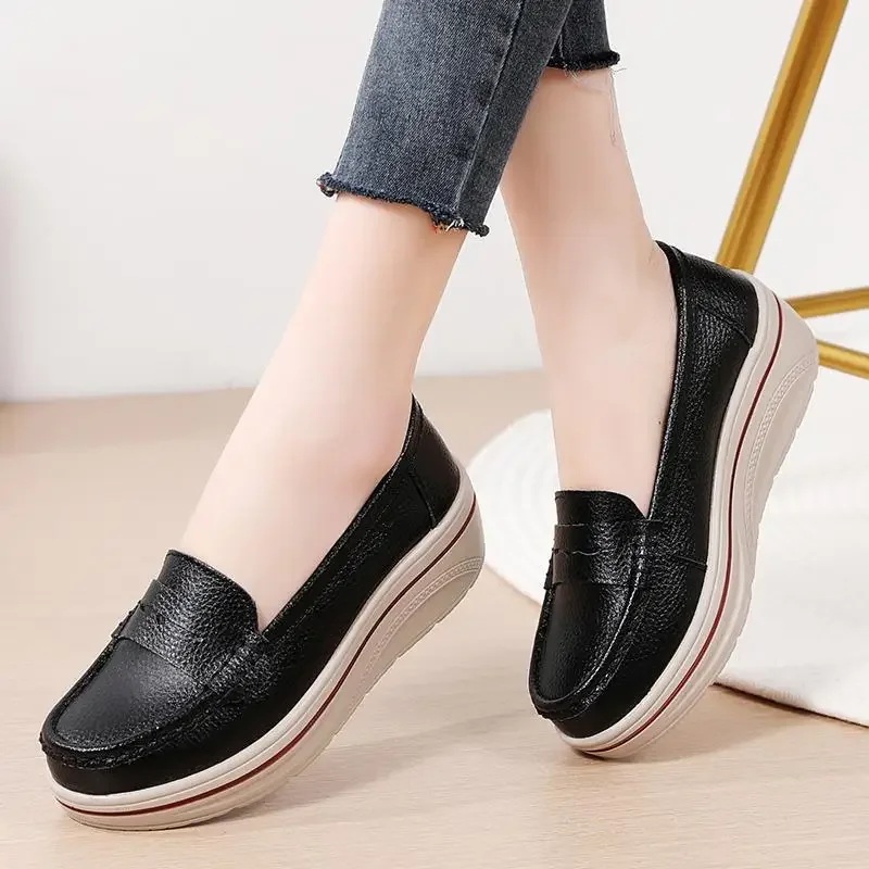 

Genuine Leather Glove Shoes Women's Casual Flat Soft Leather Maternity Loafers Beanie 2024 Moccasins