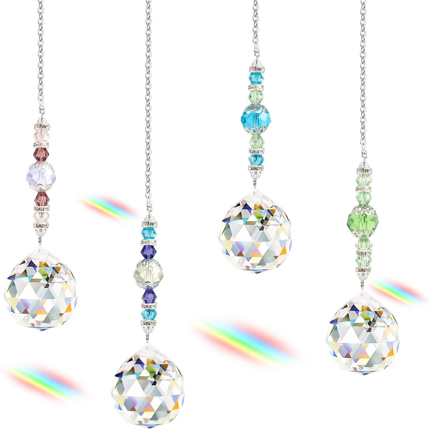 Four Colors Suncatcher Hanging Crystal Pendant Rainbow Prisma Stained Glass Fairy Window Wind Chimes Car Charm Decor Arts Crafts