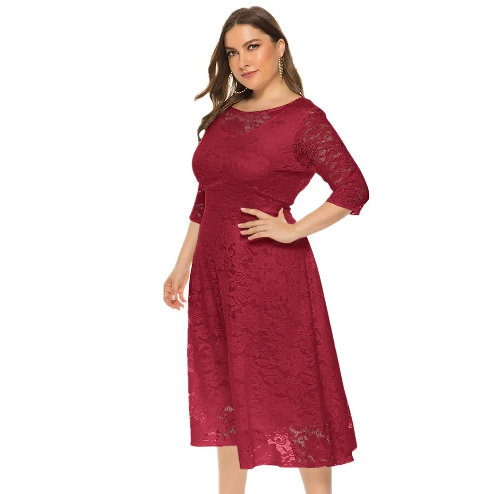 

Lace Evening Dress A-line Tea-length Dress With Pockets For Party Vestidos De Fiesta De Noche Half Sleeve Family Party