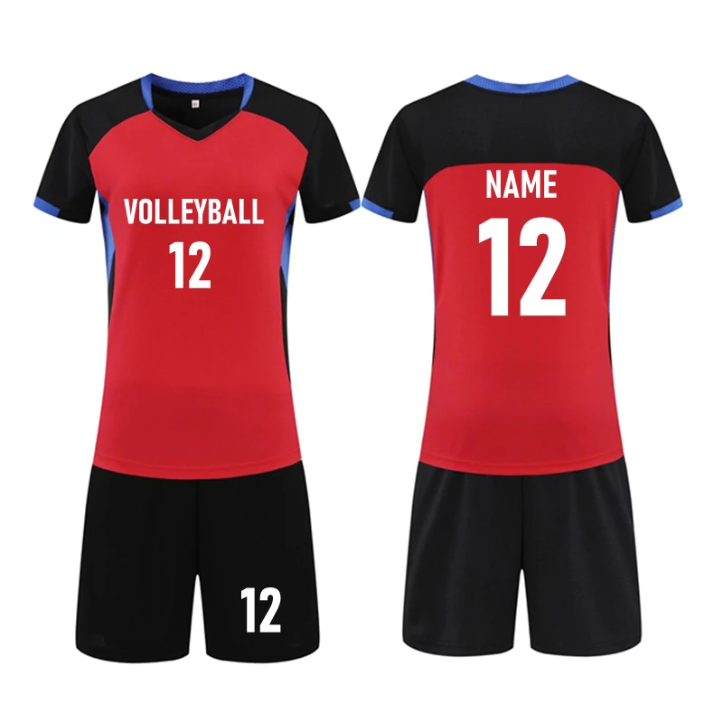 Women Volleyball Set Short Sleeves Volleyball Shirt Pocket Shorts Female Training Jersey Fitness Running Sports Suit