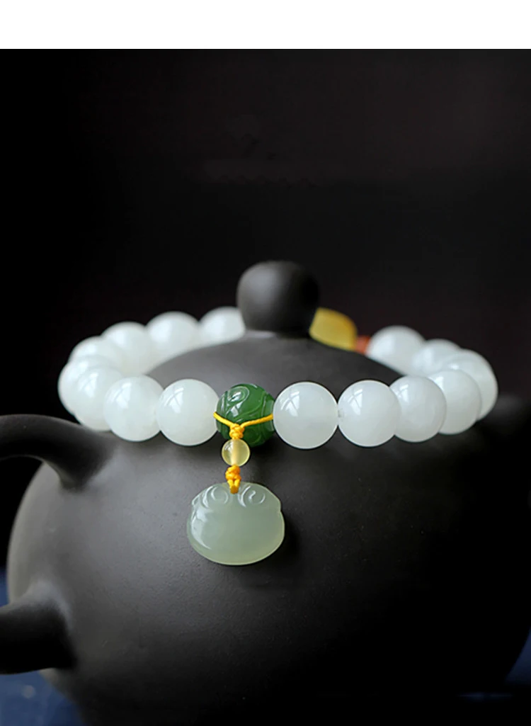 Elegante Anhänger Verstellbare Armbänder Mode Freundschaft Schmuck Geschenke Hetian Weiße Jade Buddha Perlen Hand String Für Frauen – Detail 4