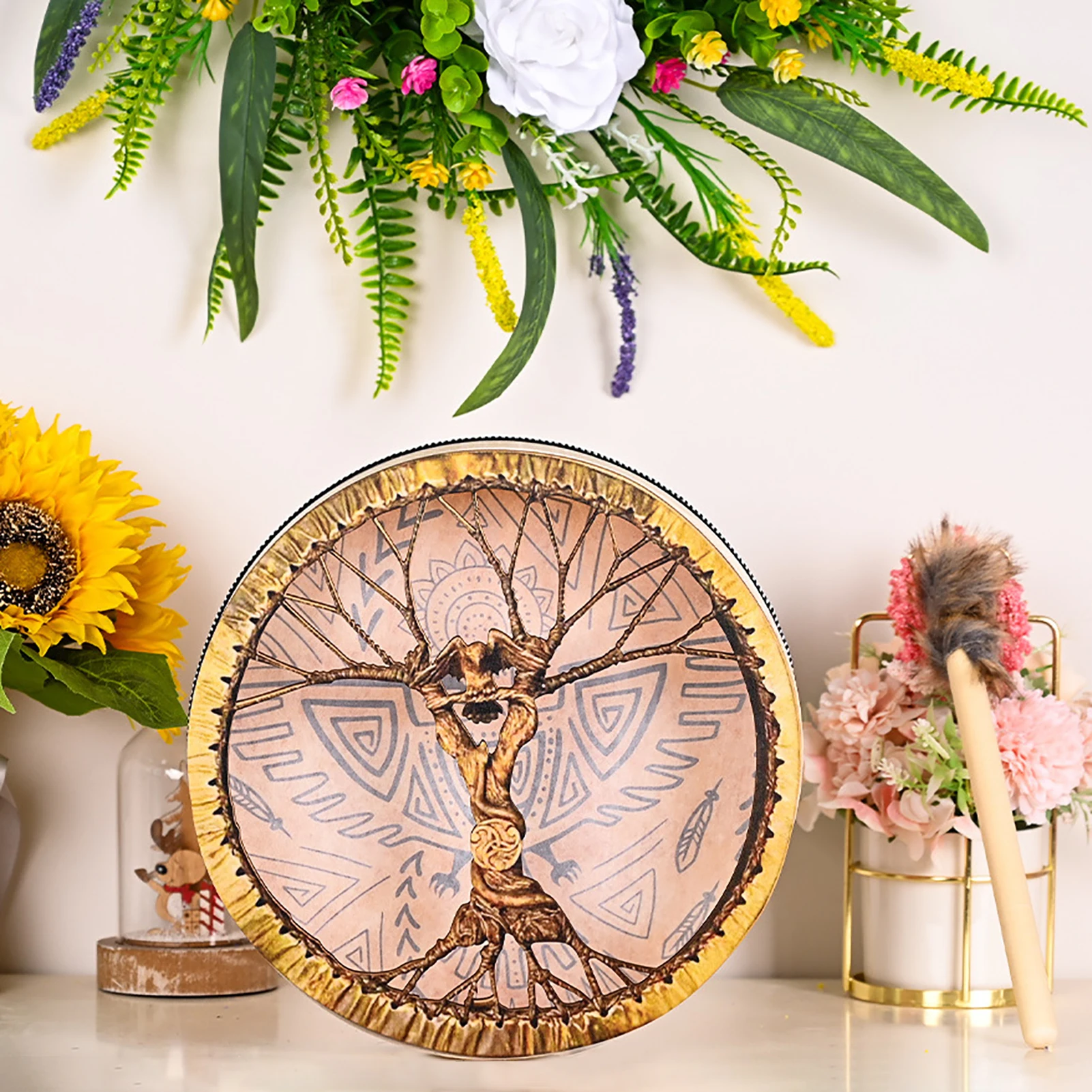 Hand Drum Musical Instruments Handmade Percussion 3D Tree Shape Shaman Drum Hollow Back Sound Of Music Decoration Full Of Myster