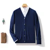 Autumn Winter 100% Pure Cashmere Wool Knit Cardigan Men's Jacket Trend V-neck High-Quality Sweater Loose Warm Men's Coat Tops 3