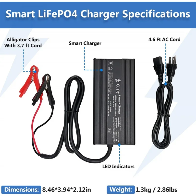 12V 20a LifePO4 배터리 충전기 14.6V 스마트 충전기 및 유지 보수 4s LiFePO4 리튬-아이언 딥 사이클 충전식 배터리