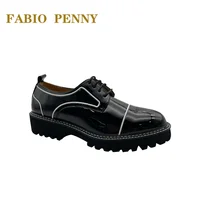 FABIO PENNY summer new men's business formal round head pu thick soled black leather shoes 2