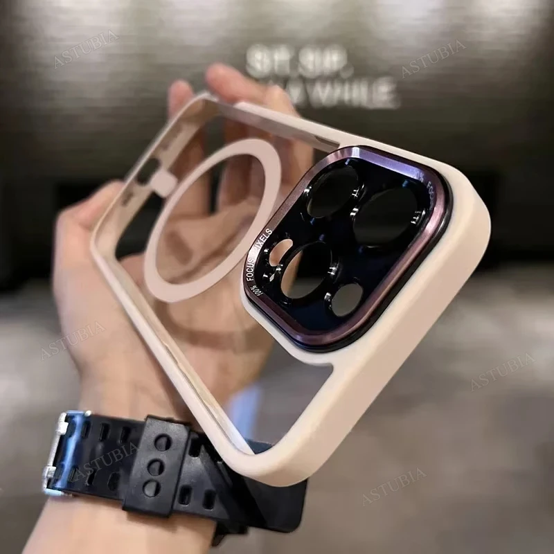 thumbnail image 1 of Luxury Magnetic Metal Lens Bumper Protection Case For iPhone 16 15 14 13 12 11 Pro Max 16 Plus Wireless Charge Hard Clear Cover, 1 of 4