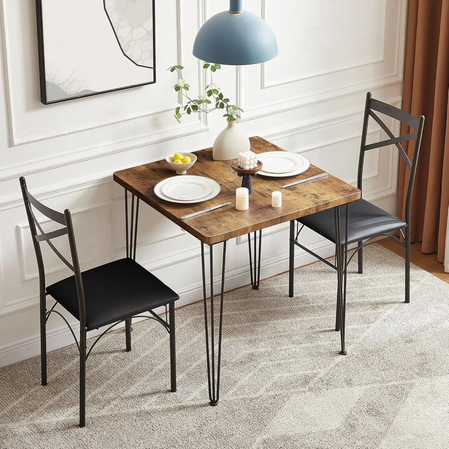 3-Piece Dining Room Kitchen Table and Pu Cushion Chair Sets for Small Space
