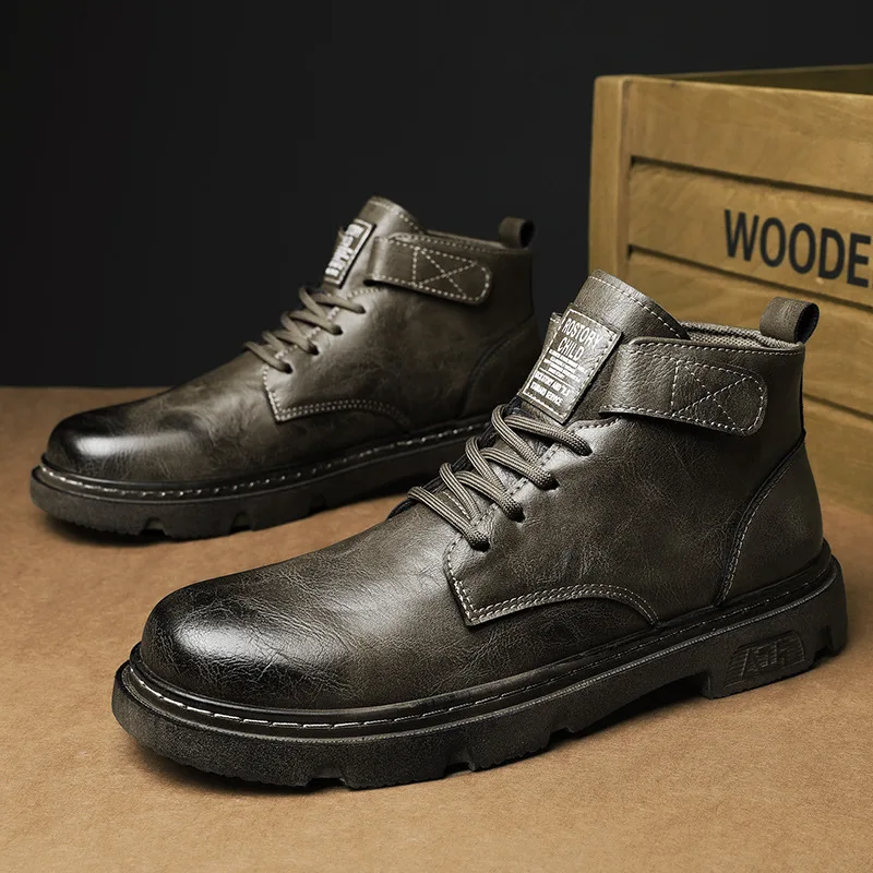 Men Shoes Autumn New Martn Boots Luxury Brand High Top Leather Shoes Round Toe Retro Men Leather Boots Zapatos De Hombre