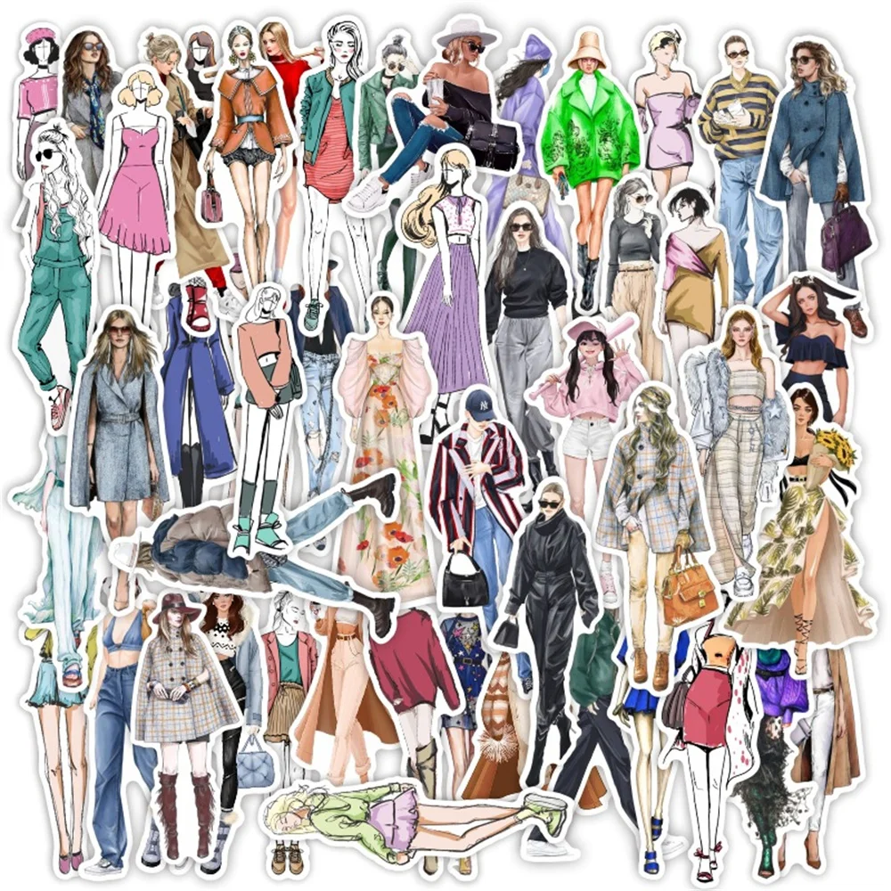 

10/30/50PCS Fashion Week Magazine Model Beauty Anime Sticker Art for Scooter Laptop Scrapbook Kids Toys PVC Sticker Wholesale
