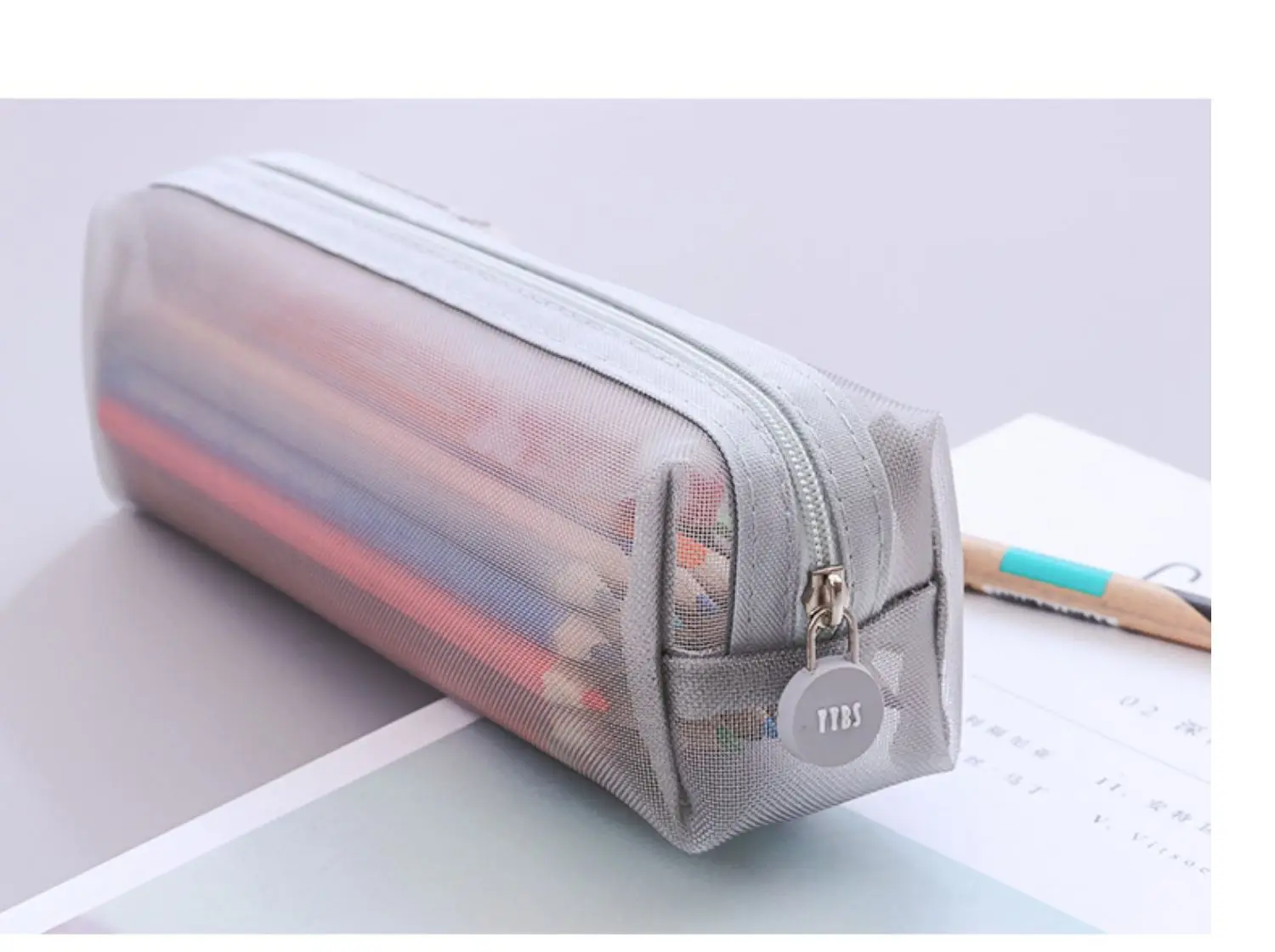 TROUSSE A STYLO,White-A--Trousse ?� crayons en maille transparente, sac de rangement esth?�tique 