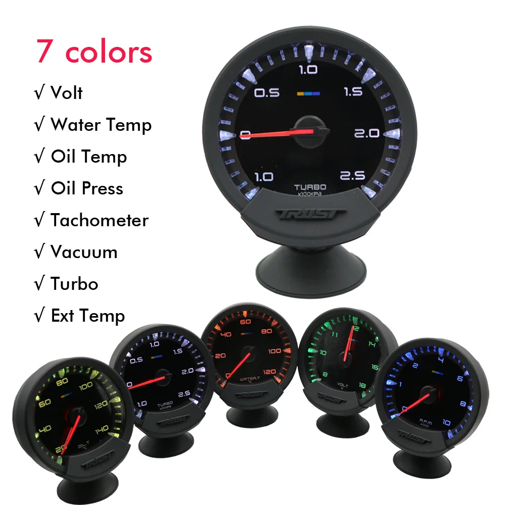 GReddi Sirius Trust 74mm Auto Gauges 7 Colors Turbo Boost Volt Water Oil Temp Vacuum Oil Press RPM EGT Gauge