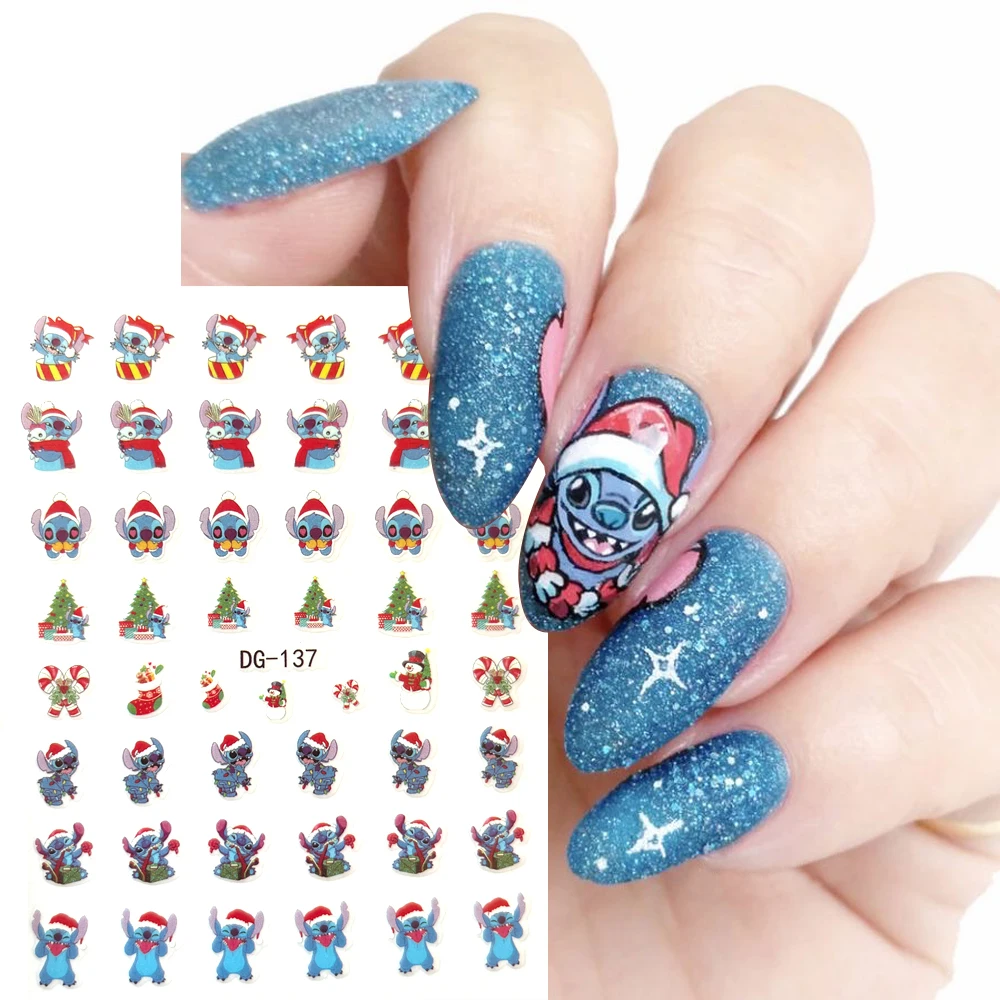 

10PCS Disney Christmas Nail Art Sticker Stitch Mickey Frozen Cartoon Decoration Decal Halloween Self Adhesive Nail Polish Slider