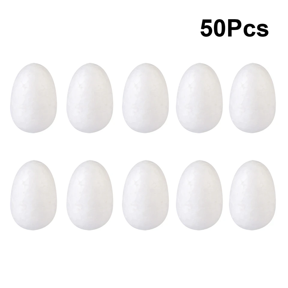 Housoutil 50 Uova Di Pasqua In Schiuma Bianca Per Fai Da Te - 3 Cm, Grandi Uova In Polistirolo Per Decorazioni Feste, Pittura E Attività Creative Con Bambini
