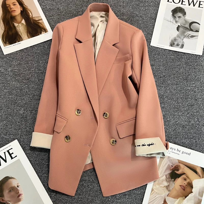 

Formal Blazer Women Ladies Embroidery Suit Female Long Sleeve Double Breasted Work Wear Orange Jacket Coat For Spring Autumn