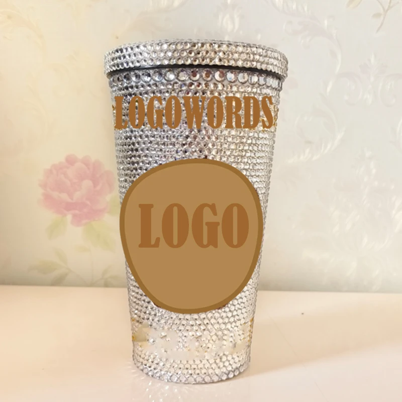 Luxuriöser, mit Strass besetzter Edelstahl-Strohhalmbecher, funkelnde 500-ml-Thermoskanne aus Glas mit Strasssteinen, modische Kaffeetasse – Detail 14