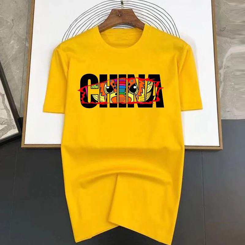 T-shirt a maniche corte con stampa di occhi di drago in stile cinese cartone animato T-shirt da uomo semplice Y2k da strada T-shirt casual da donna_voghion.com