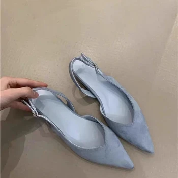 2025 New Concise Pointed Toe Square Low Heels Women Sandals Elegant Slingbacks Banquet Party Mule Shoes 1
