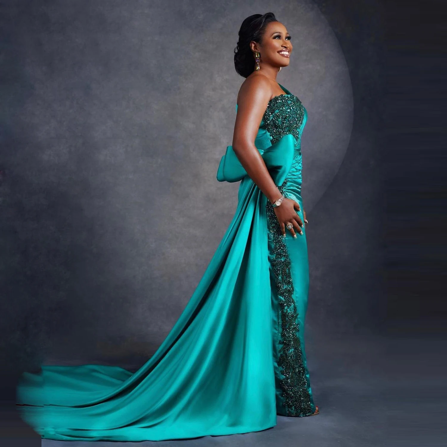 

Женское платье с юбкой годе Aso Eni, вечернее платье со съемным шлейфом и аппликацией, платье для выпускного вечера в африканском стиле