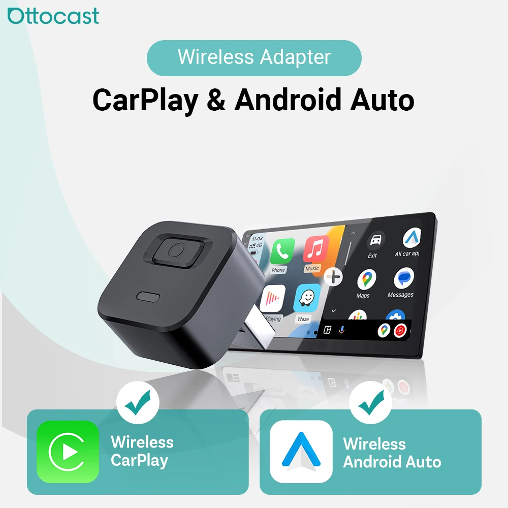 Ottocast Mini Dot Express Wireless CarPlay & Android Auto Adapter 2-in-1 Wired to Wireless USB Dongle Plug & Play Fast Connect
