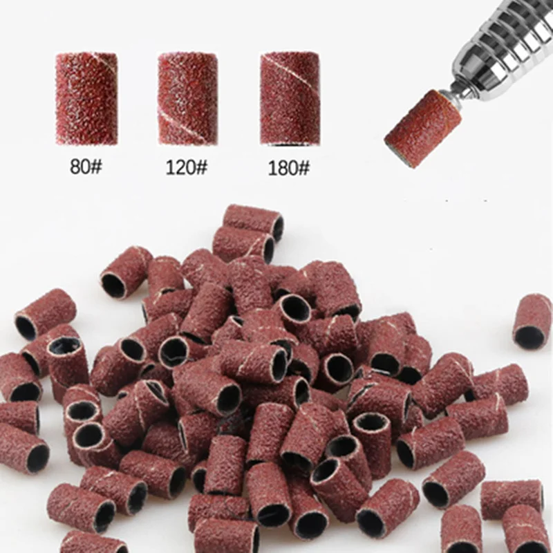 100/25pc Professional nail art sanding Cap bands for Electric manicure 180/120/80 Grit Gel Nail Polish Removal Pedicure Tool Set