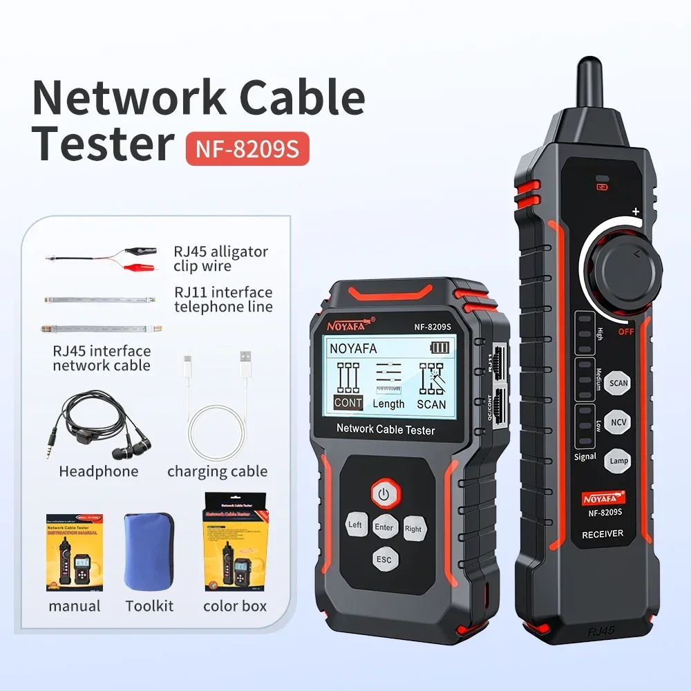 NOYAFA NF-8209S Network Cable Tester Cable Tracker Cat5 Cat6 PoE Tester Detect Length Continuity Test with NCV & Lamp network cable tester