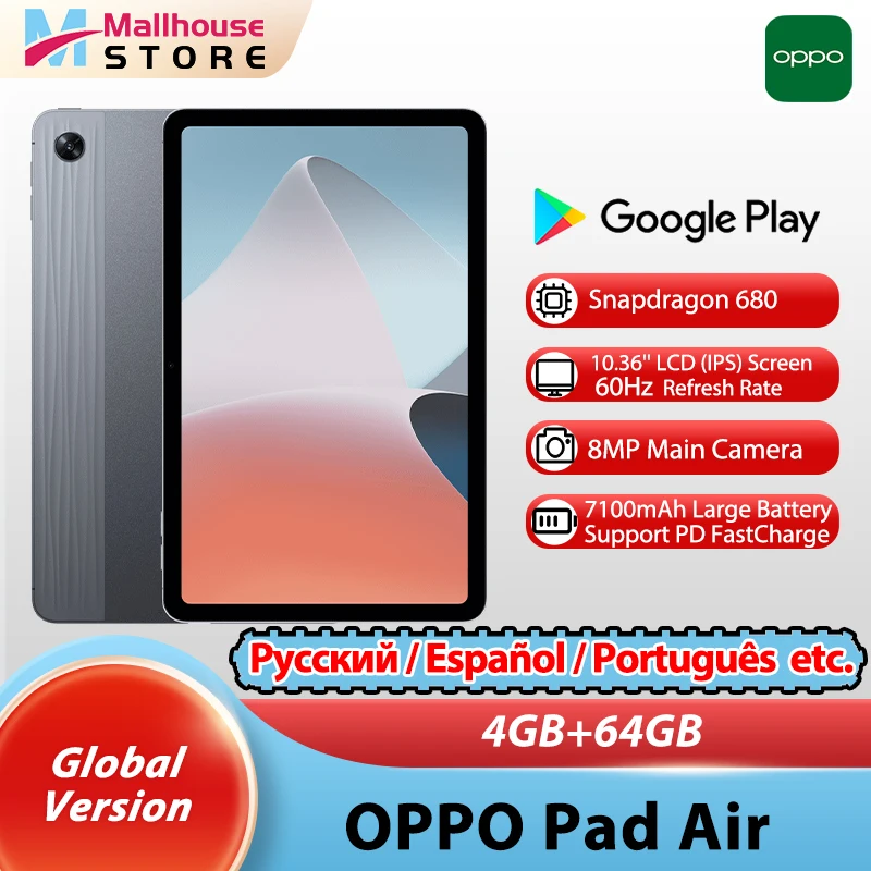 Tablette OPPO Pad Air, 4 Go 64 Go, Snapdragon 680, caméra principale 8MP,  grande batterie 7100mAh, charge rapide, nouvelle version globale -  AliExpress