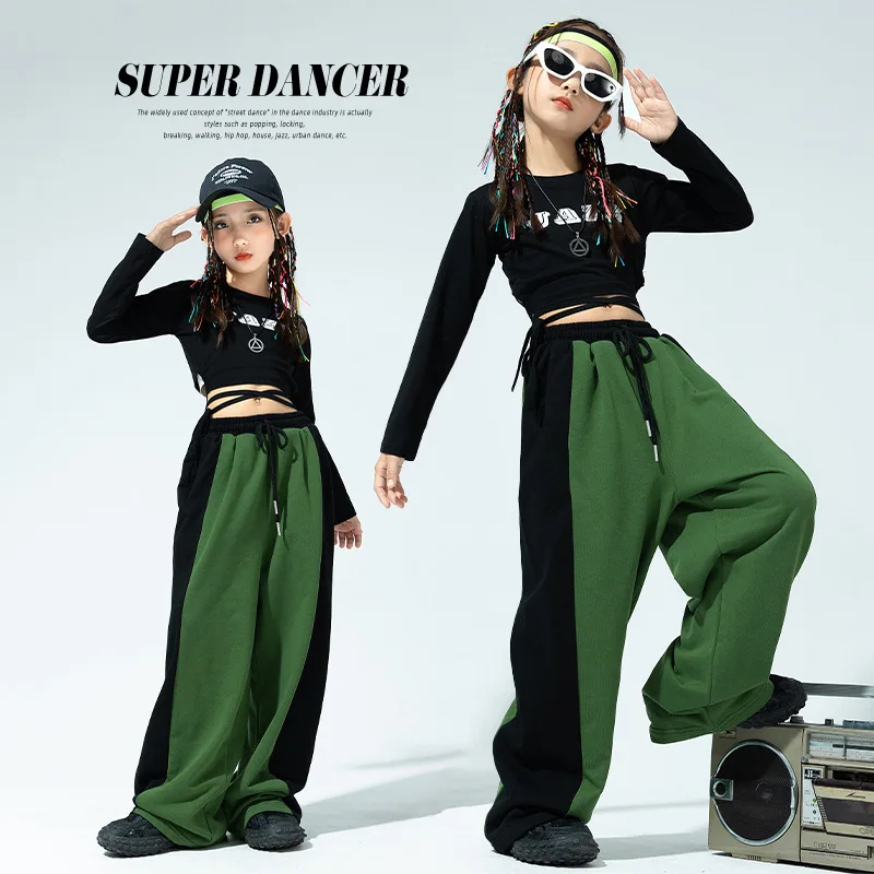 

Kids Hip Hop Clothing Girls Crop Tank Sweatshirt Tops Casual Sweat Pants Streetwear for Teenage Jazz Dance Costume Stage Clothes