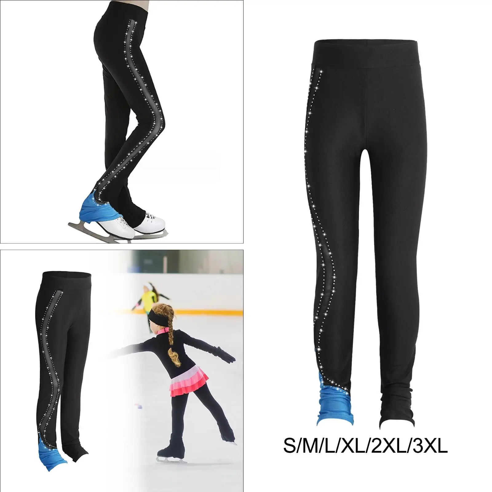 Figure Skating Pants Training with Rhinestones Skating Leggings Sportswear Long Pants for Competition Ice Skating Accessories