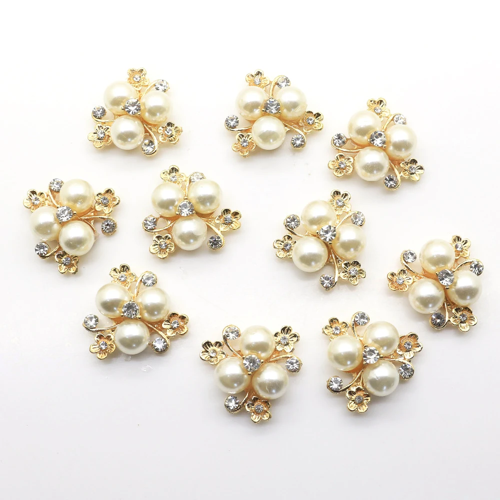 10 pcs/lot 2.3cm Flat Back Brooch Alloy Rhinestone Button ,Pearl Button Decoration For Wedding