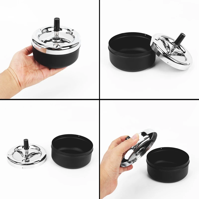 NOCM-Round Push Down Cigarette Ashtray with Spinning Tray Black cigarettes ashtray