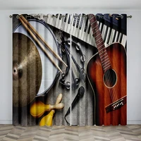 Music Stage Electric Guitar Shelf Drum Instrument Design Sunshade Curtains Living Room Bedroom Home Decoration Thin Curtains 2